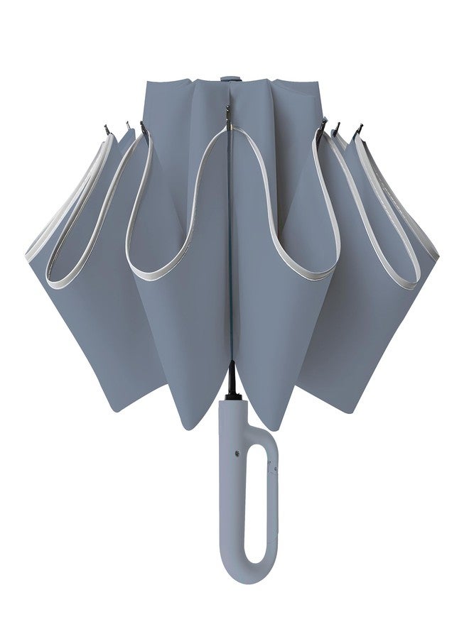 PRIME PICK مظلة سفر برايم بيك - مظلة صغيرة مقاومة للرياح - حجب للأشعة فوق البنفسجية، شريط عاكس، مقبض كارابين - رمادي - Image 2